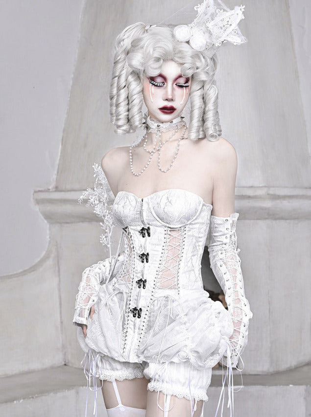 Straps Fishbone Dark Gothic White Corset Bustier Sleeping Alice