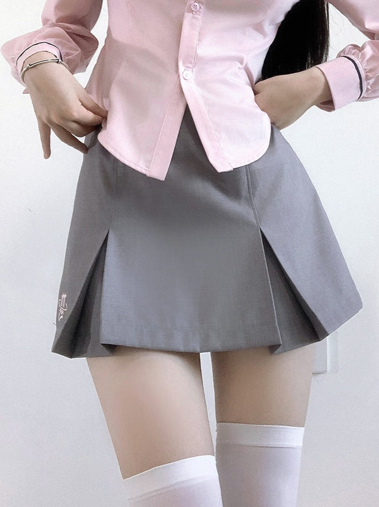 Veste Collège Gilet + Jupe Chemise Box + Slim Plissé Fille Doux Style Ruban