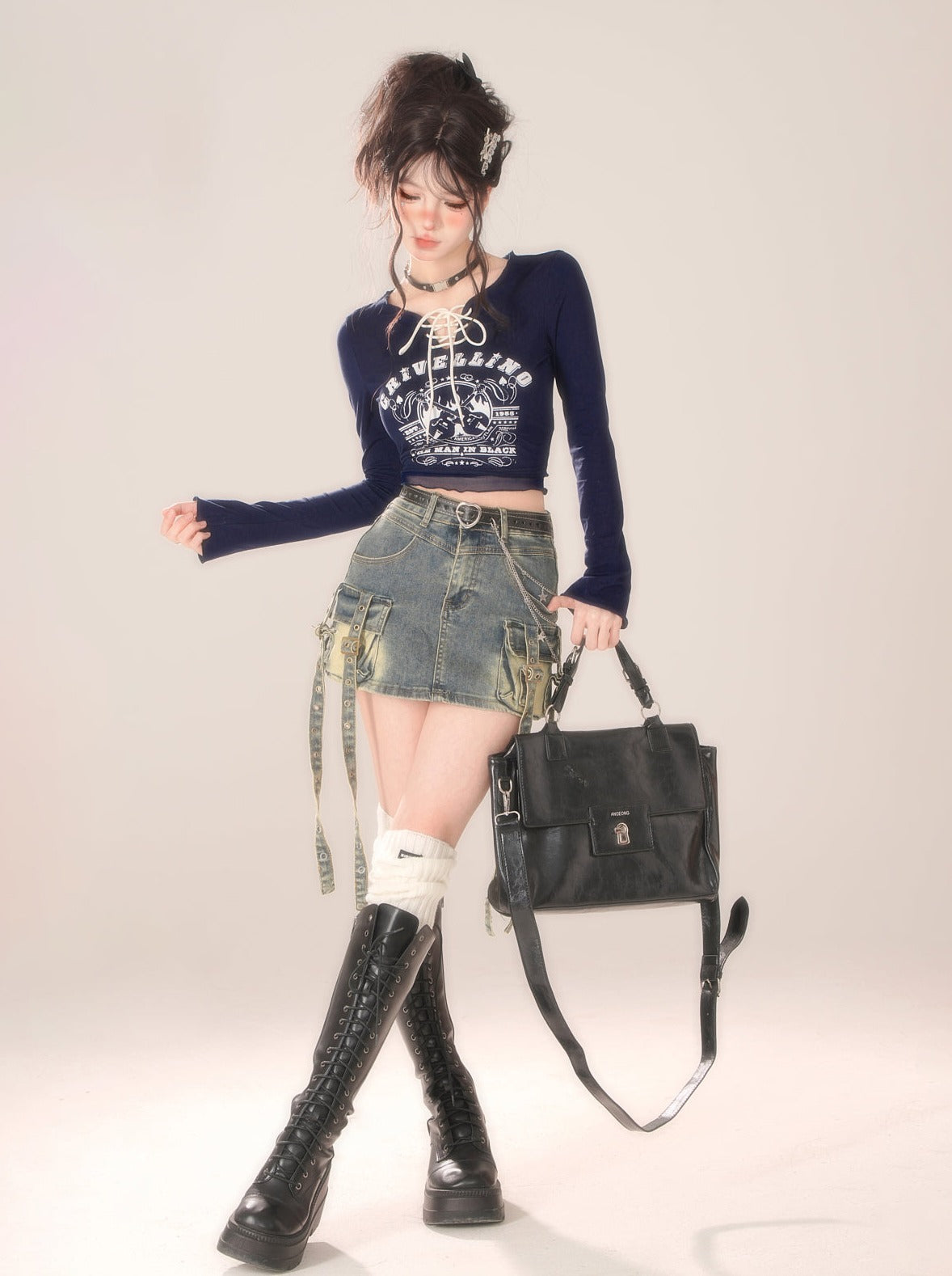 Lace-up Neck Top Retro