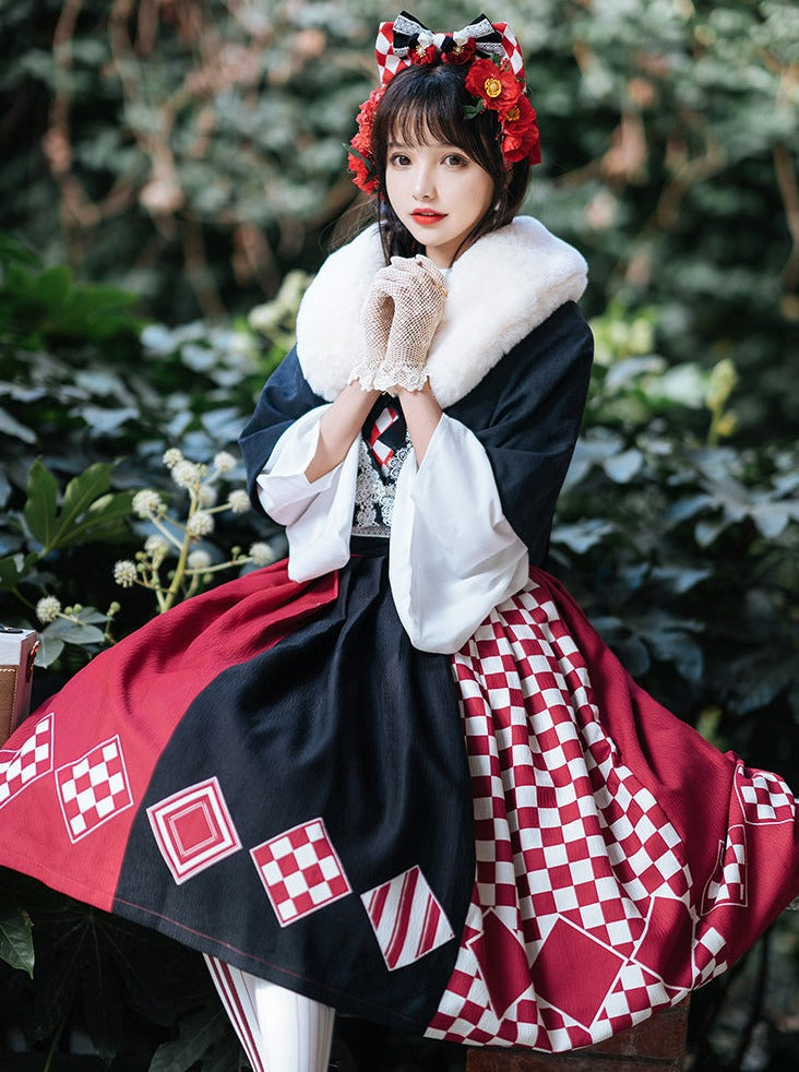 trumpet fur blouse cape + China accessories tassel scarf jumper skirt