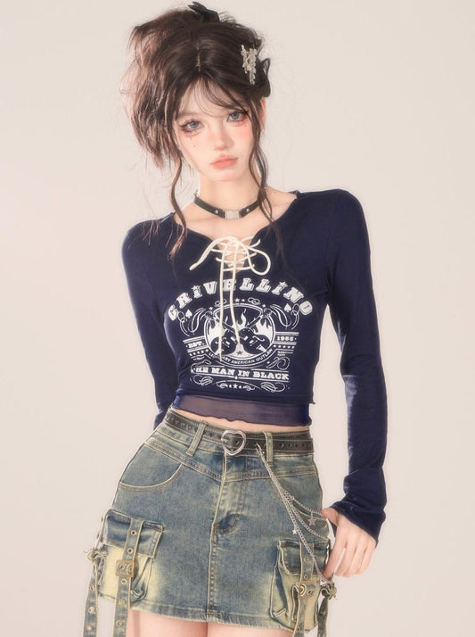 Lace-up Neck Top Retro