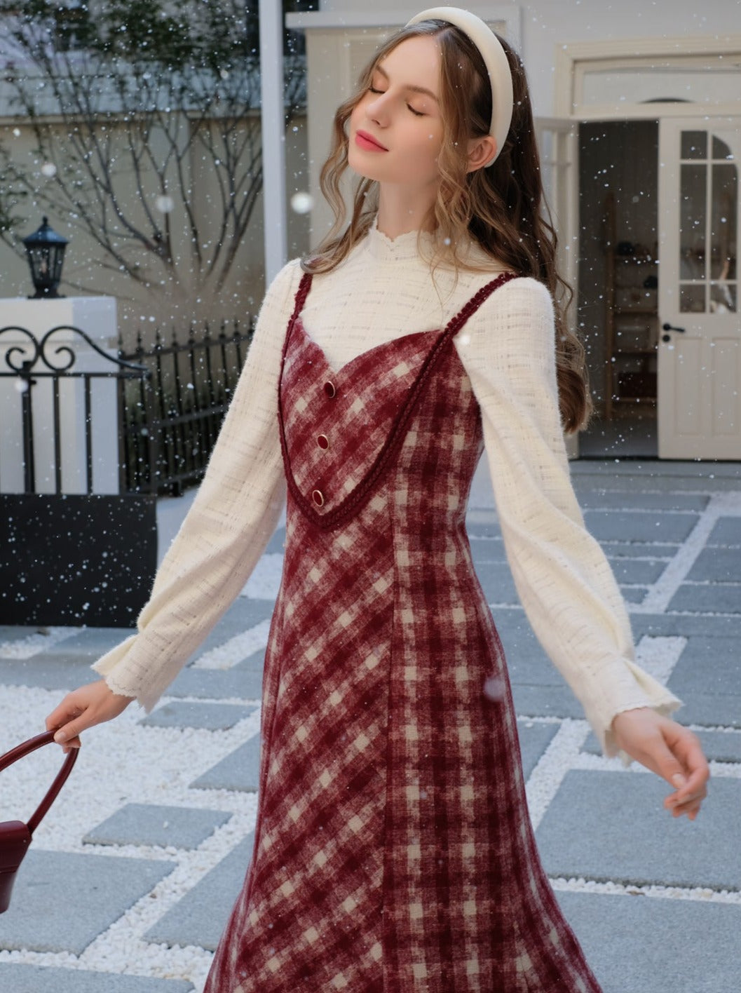 Retro White Blouse Camisole Dress + Romantic Check Pure
