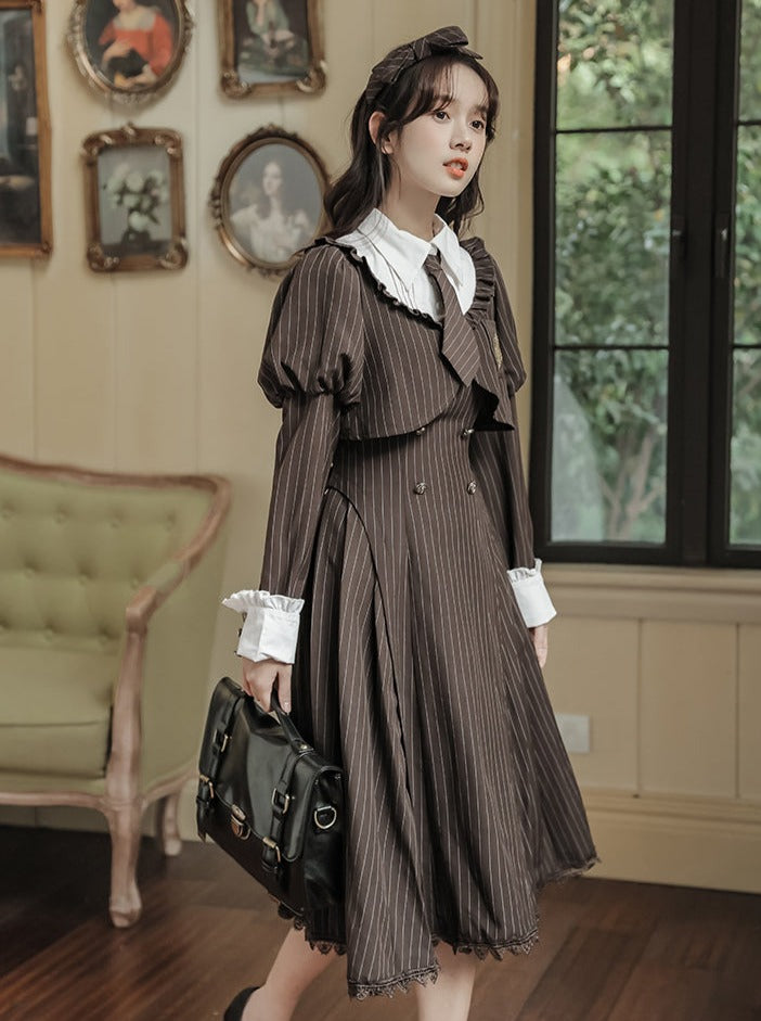 Dress Slim Middle Striped Retro Lolita