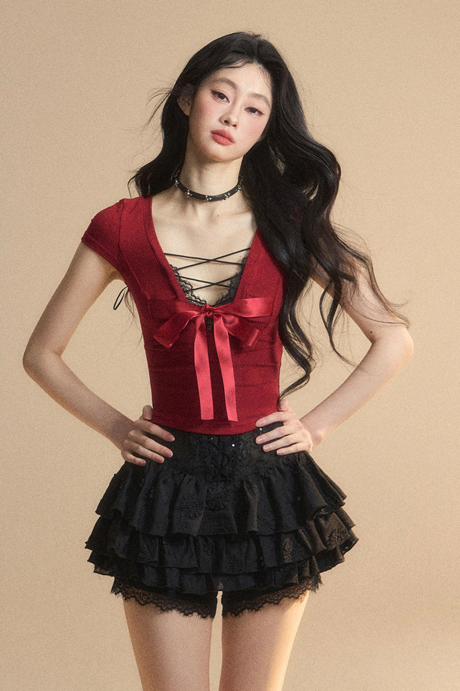 Top Reservations Ribbon Trim Lace Chic Crop