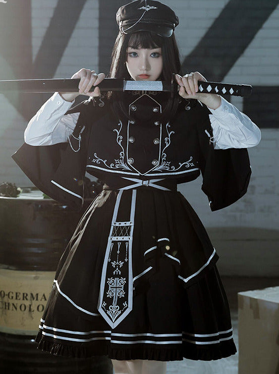 Set Army Up Low Skirt Brumble Cape Dark Military Battle Jacket Uniform