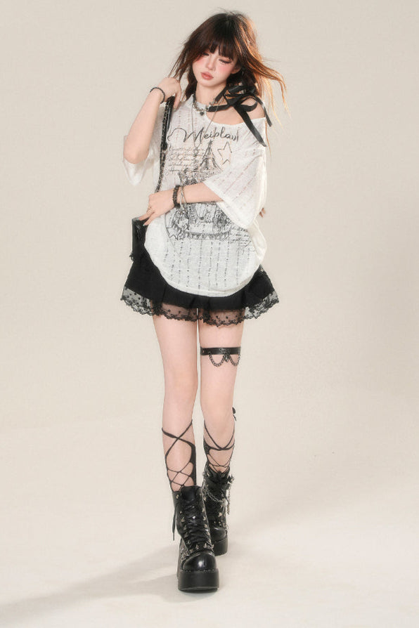 Shoulder Dark Tops Sheer