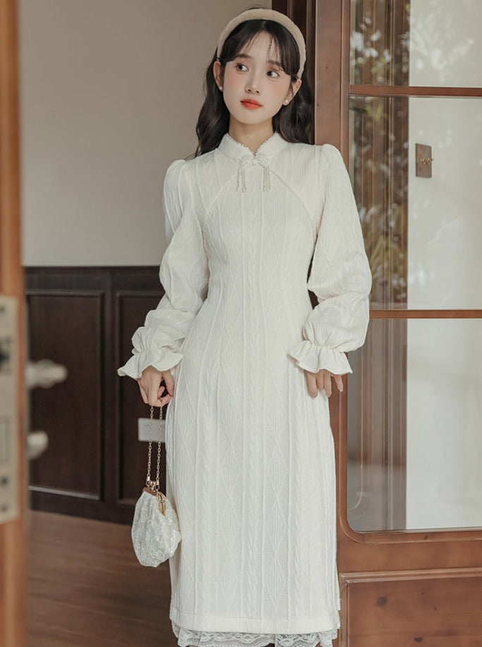 China Ribbed Knit Dress Long