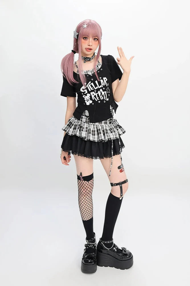 top crop skirt Y2K + checked