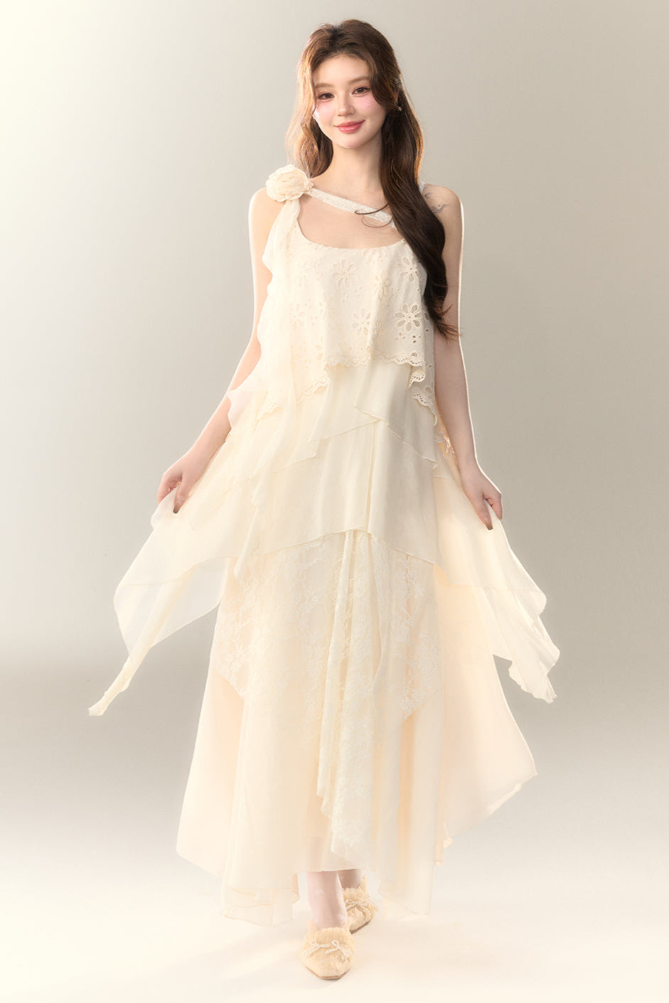 Roselle Irregular Dress Long Multi-Layered Heavy Skirt