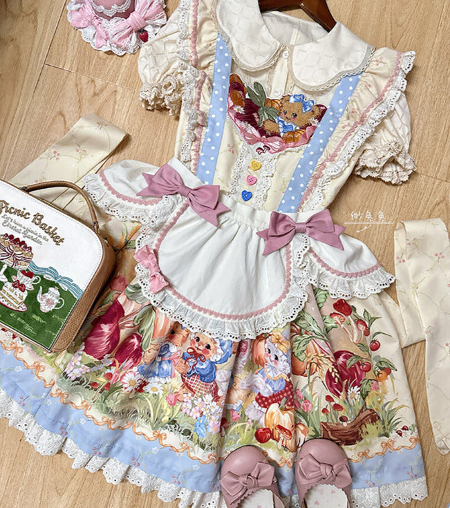 Apron + Reservations Suspender Print Dress Layered Carrot