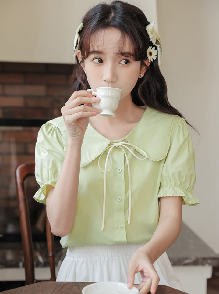 Puff Sleeve Skirt Flared Summer Shirt + Retro Medium