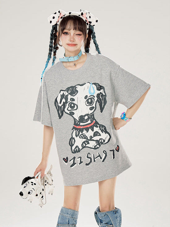 Dalmatiner T-Shirt mit Print, locker, Grau