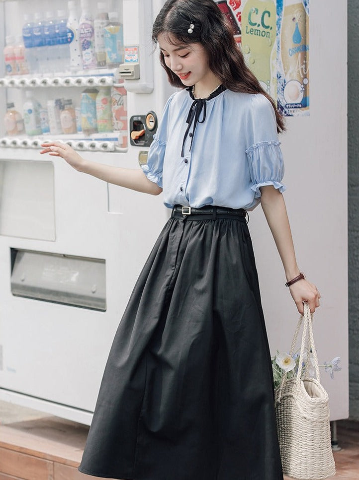 Lce Flared Long + Skirt Shirt Retro Summer Blue