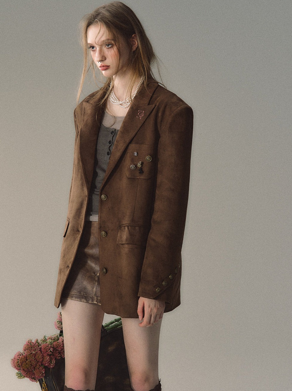 Costume en velours et veste en imitation daim