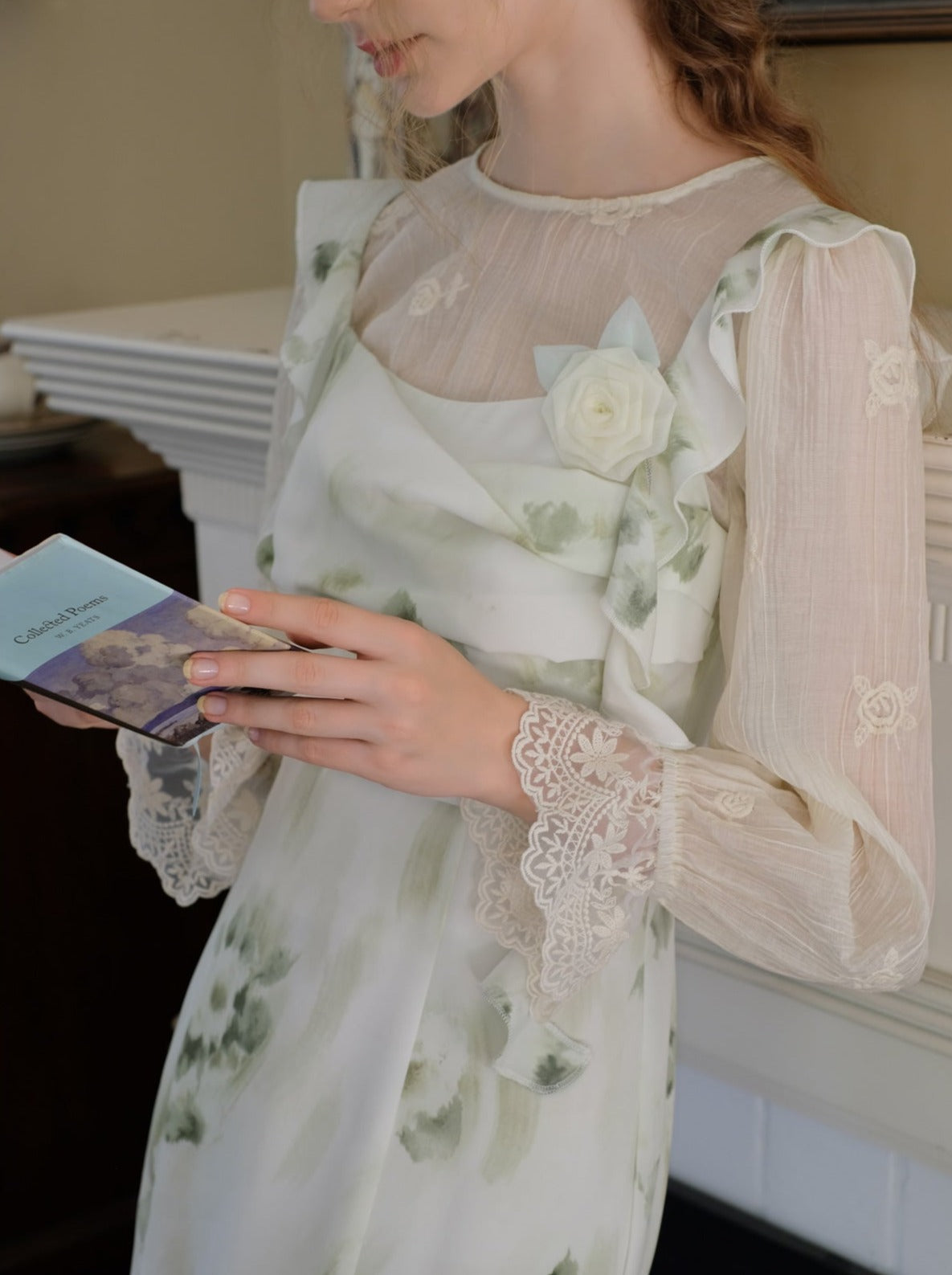 Skirt Top Green Camisole Flower Sheer + Chiffon