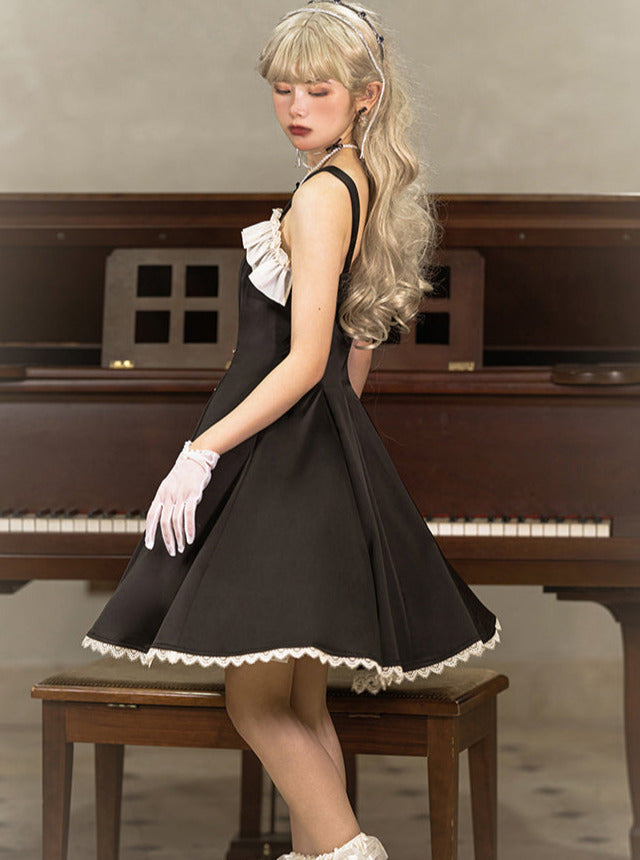 Song Love Elegant Dress Short/Long Lolita Reservations Black Piano Satin Sass