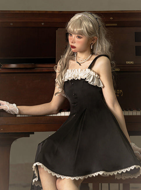 Song Love Elegant Dress Short/Long Lolita Reservations Black Piano Satin Sass
