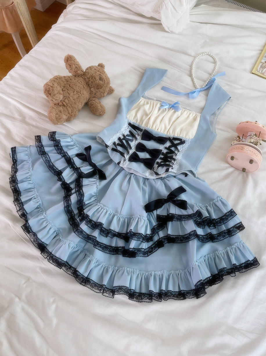 Rock Subculture Lace Up Cake Top Strap Princess Set + Weste