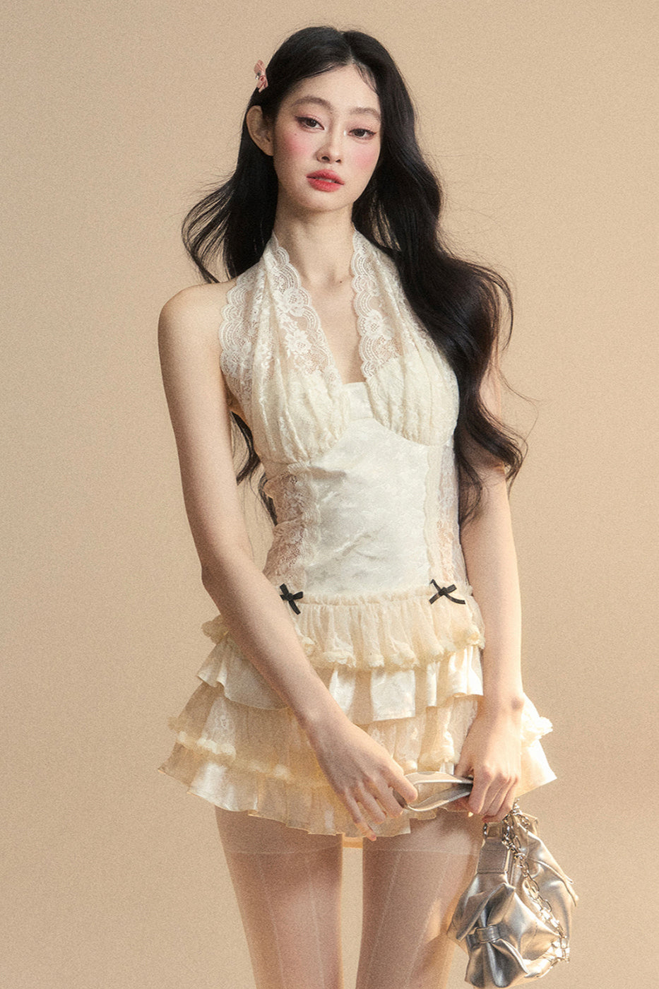 Sweet Neck Dress Halter Lace