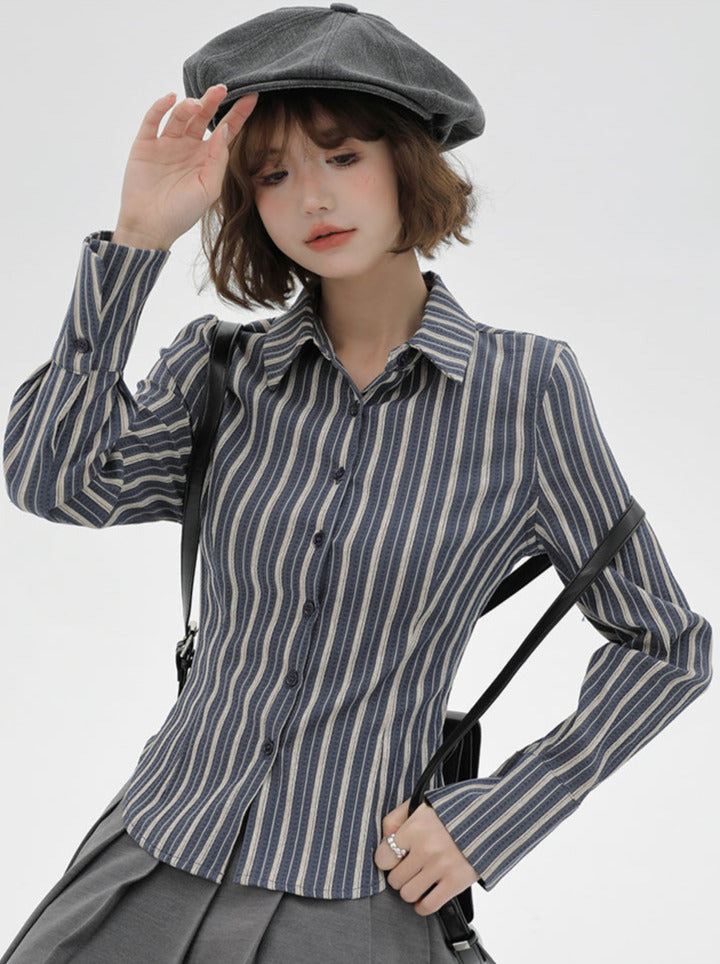 Amerikanisches Hemd gestreifte Taille Slim Retro