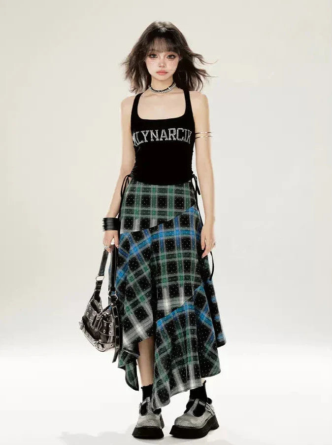 Contrast Gradient Irregular Checked Skirt Color