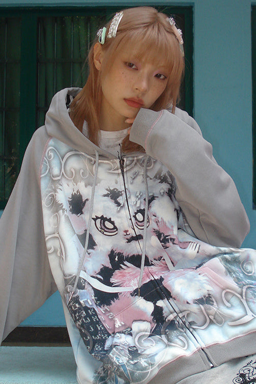 Sweatshirt Bunny Hoodie Graffiti Oversized