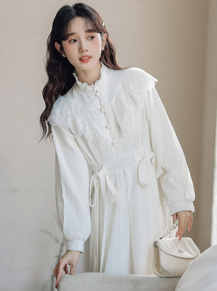 Lace China Dress Ribbon Waist