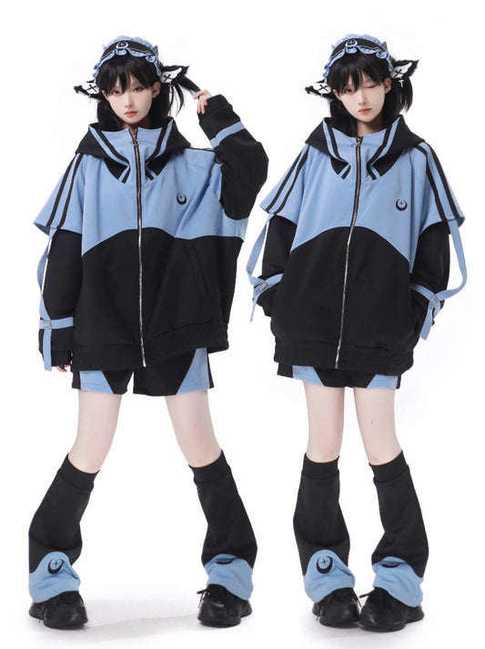 レッグショーツ ジャケット サブカルチャー ウォーマー ヘッドバンド ダークパンツ スポーティ