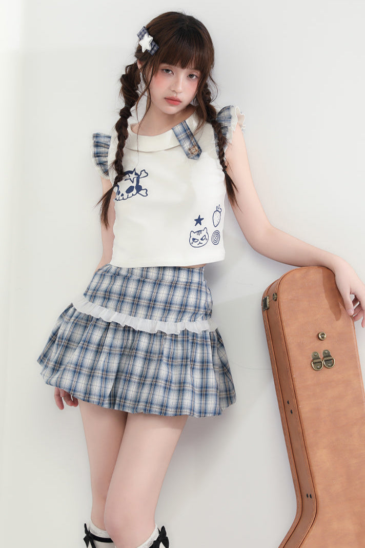 Miniskirt + Skull Checked Cat Top Sleeveless