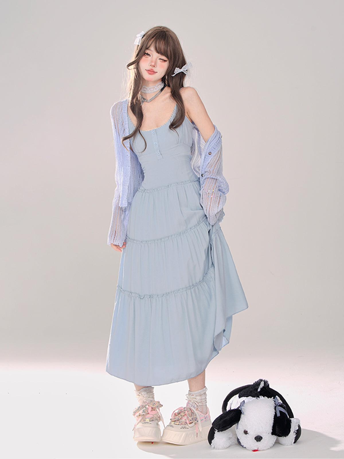 Moonlight + Cardigan Suspender Knit Summer Dress Sheer