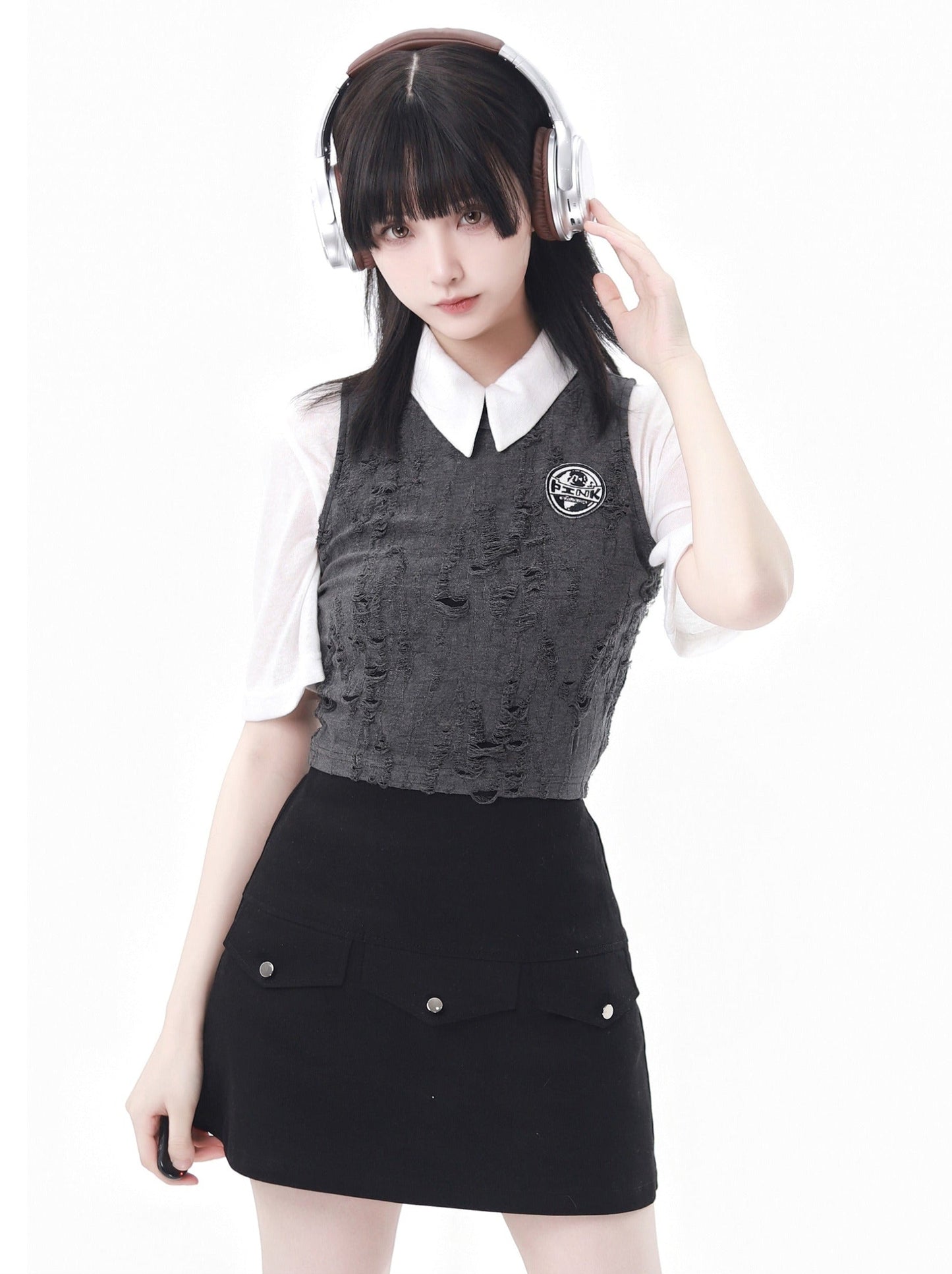 Costume chemise grise Princeton, gilet noir d'été universitaire