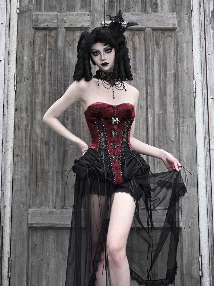 Dark Alice Dress Hell Fishbone Straps Corset Set Gothic Tulle