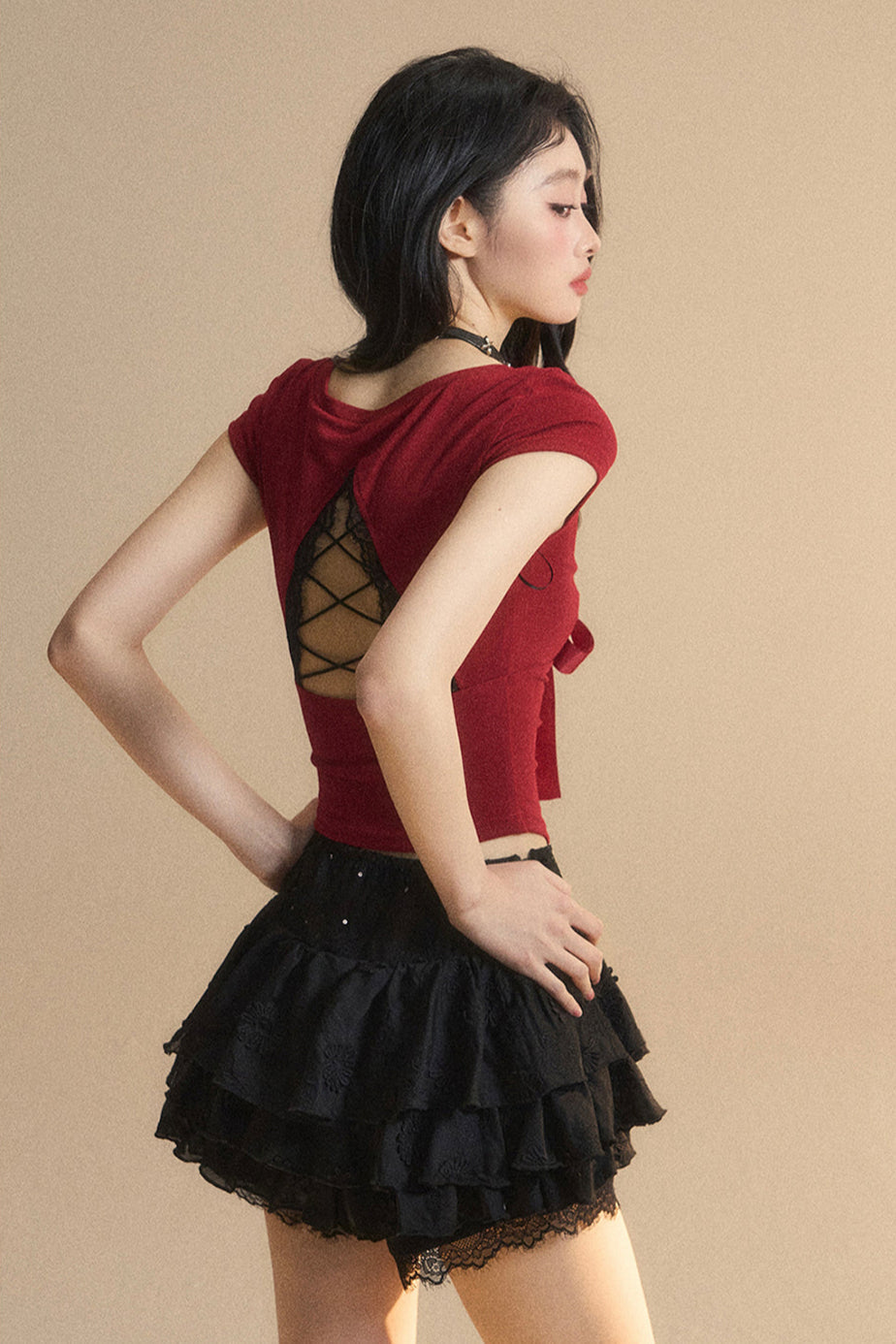 Top Reservations Ribbon Trim Lace Chic Crop
