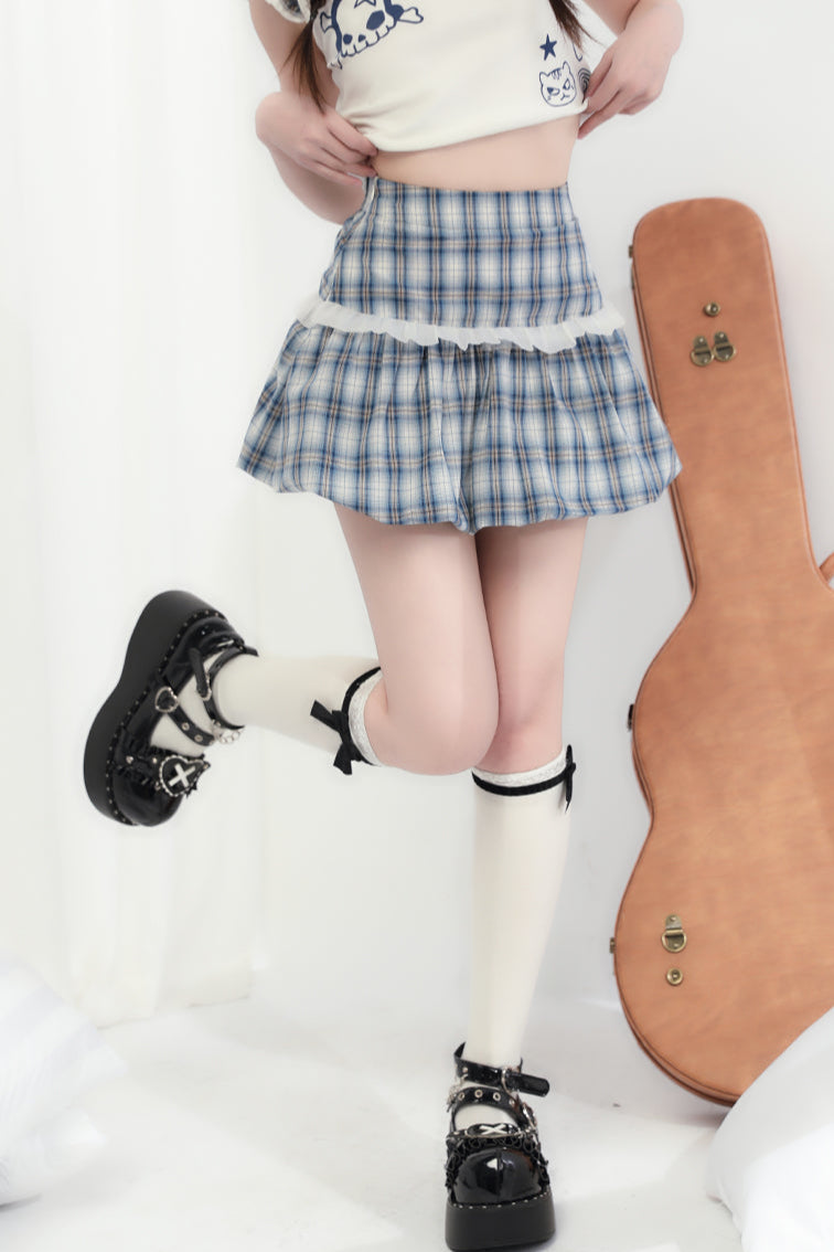 Miniskirt + Skull Checked Cat Top Sleeveless