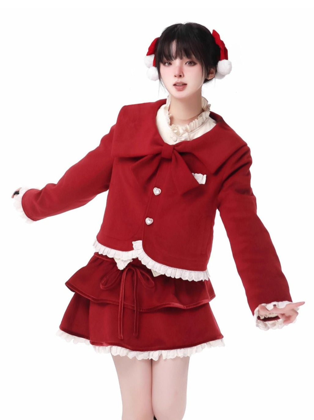 Veste courte à volants en ruban, support de chant, couleur foncée, motif chemise, jupe, costume