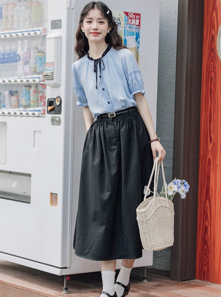 Lce Flared Long + Skirt Shirt Retro Summer Blue
