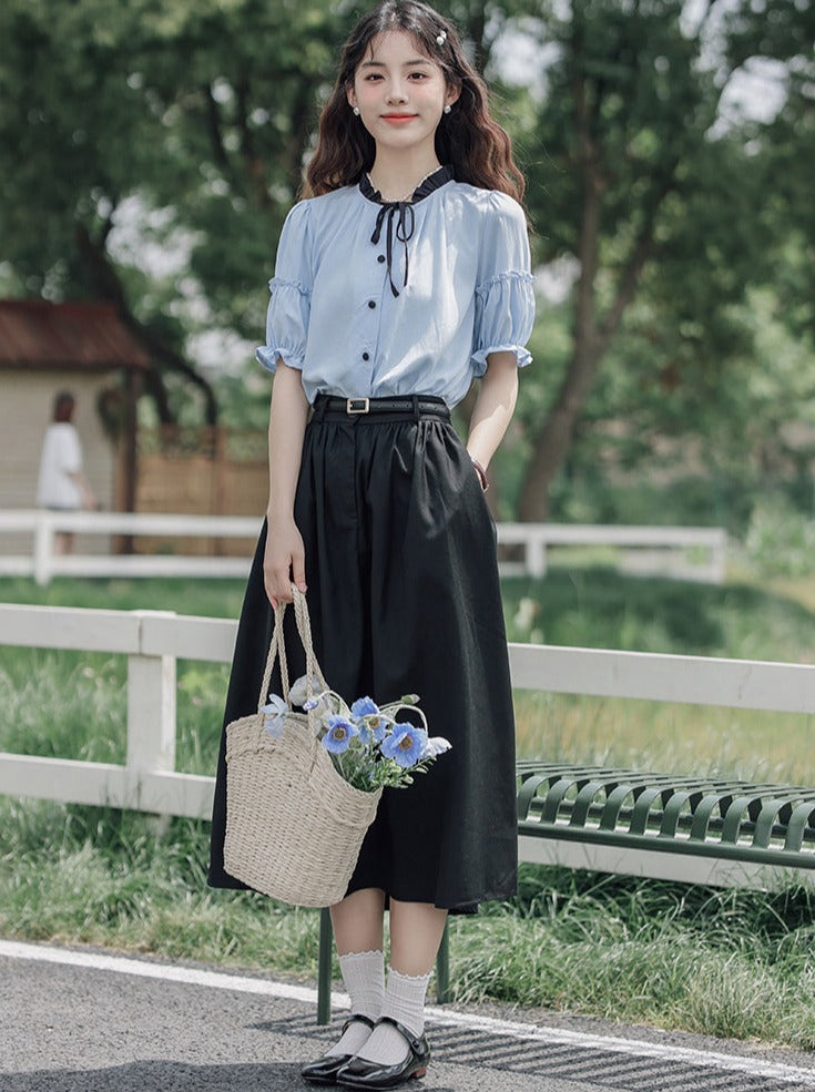 Lce Flared Long + Skirt Shirt Retro Summer Blue