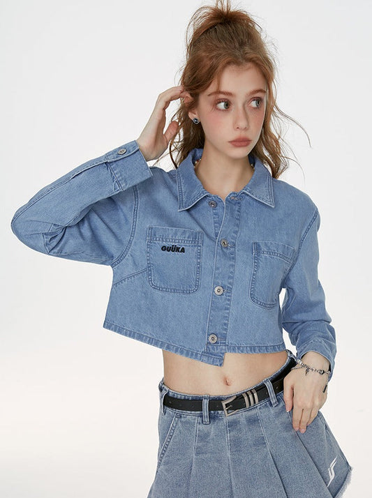Short Top Asymmetrical Blue Denim