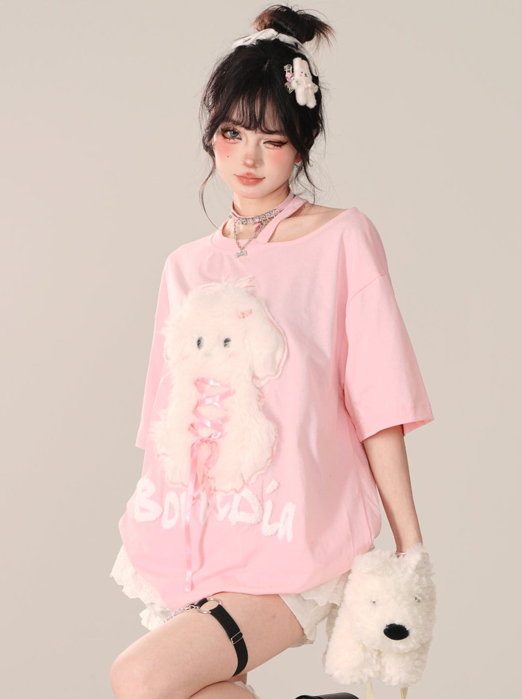 Sweet Pinky Loose Rabbit Top Far