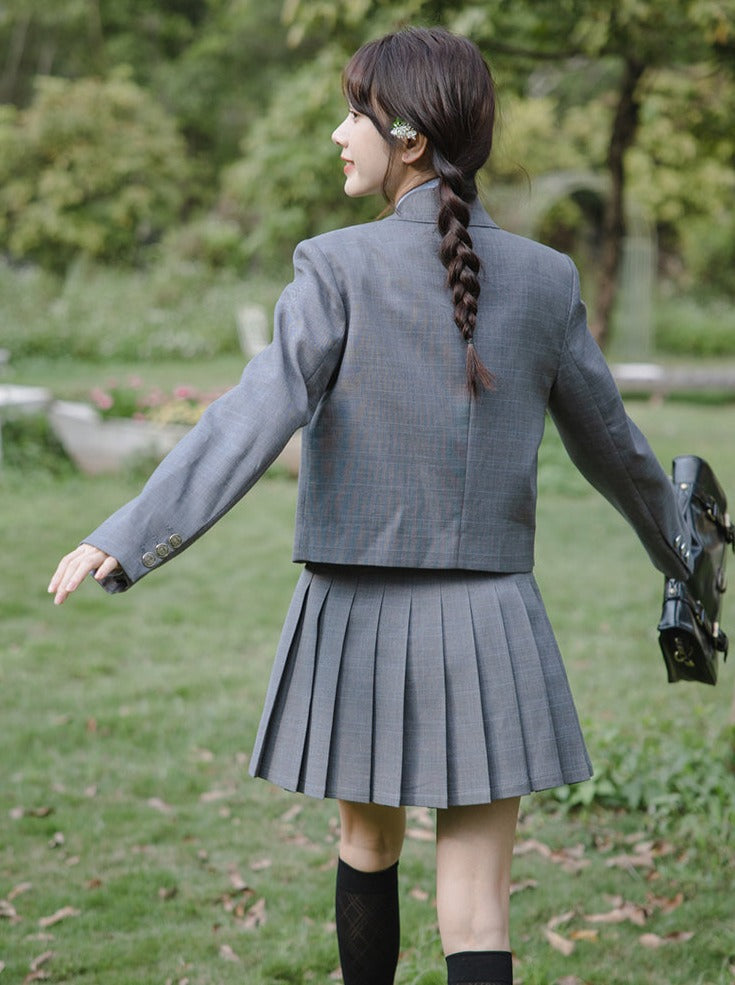College + Style Pleated Skirt Tie Blouse Blazer