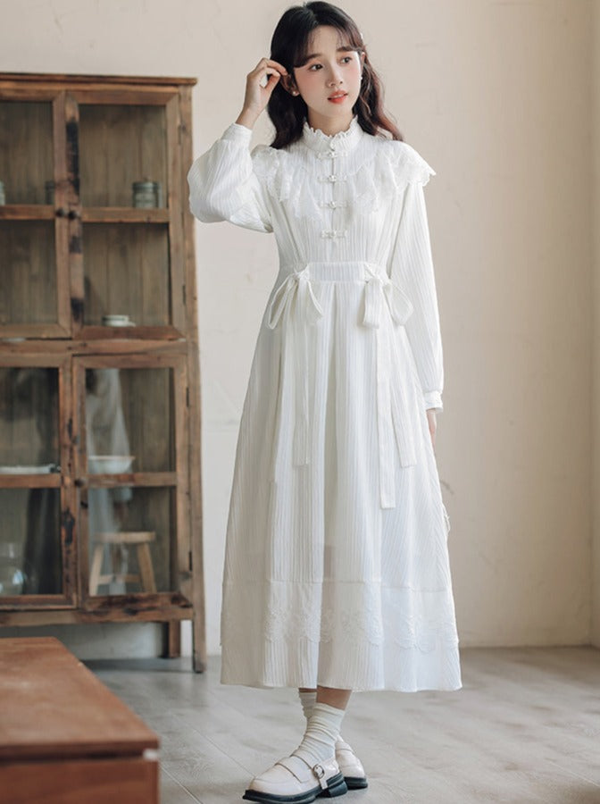 Lace China Dress Ribbon Waist