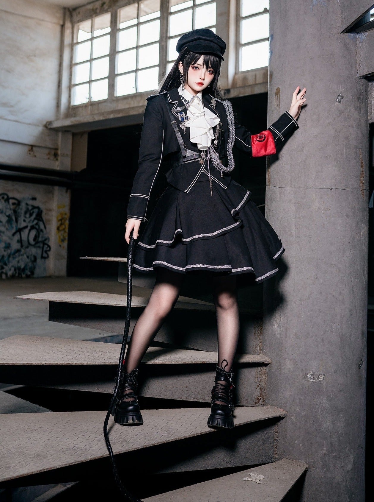 Army Skirt Dark Asymmetrical Military + Uniform + Shirt Mantle