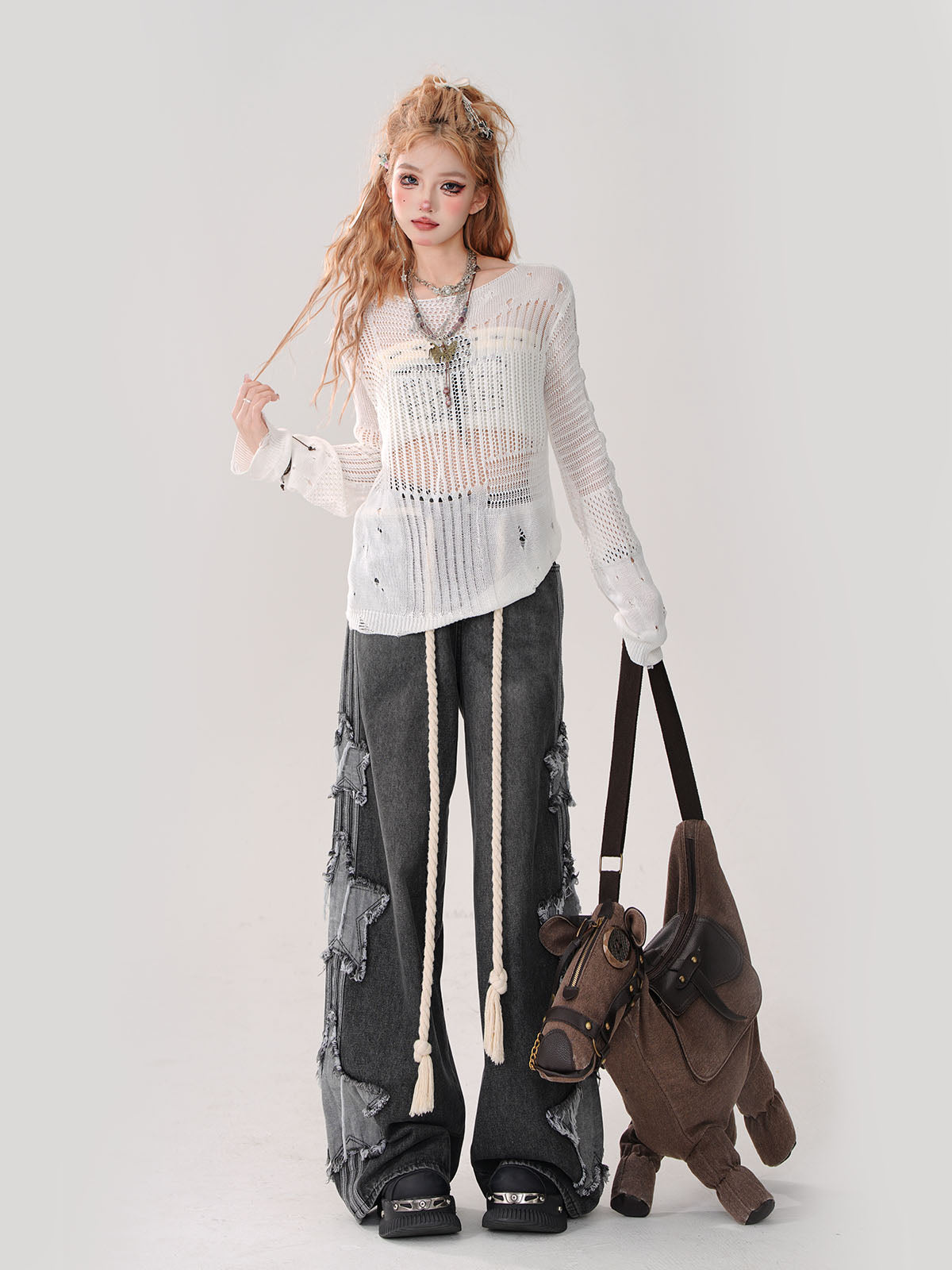 Summer Knit + Tube Top Openwork Sheer Ripped