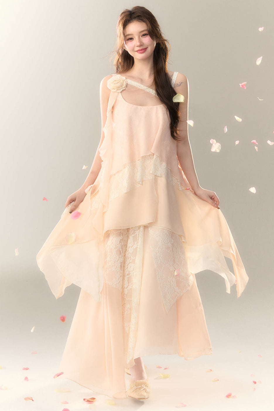 Roselle Irregular Dress Long Multi-Layered Heavy Skirt