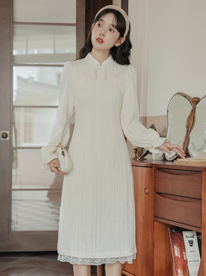 China Ribbed Knit Dress Long