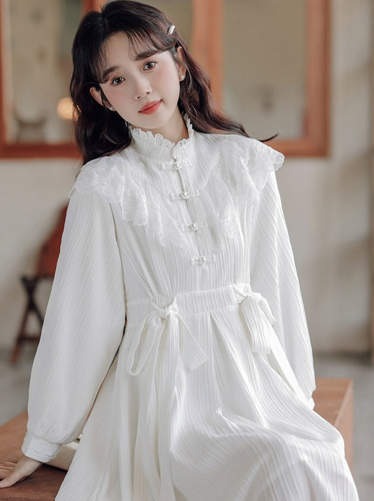 Lace China Dress Ribbon Waist