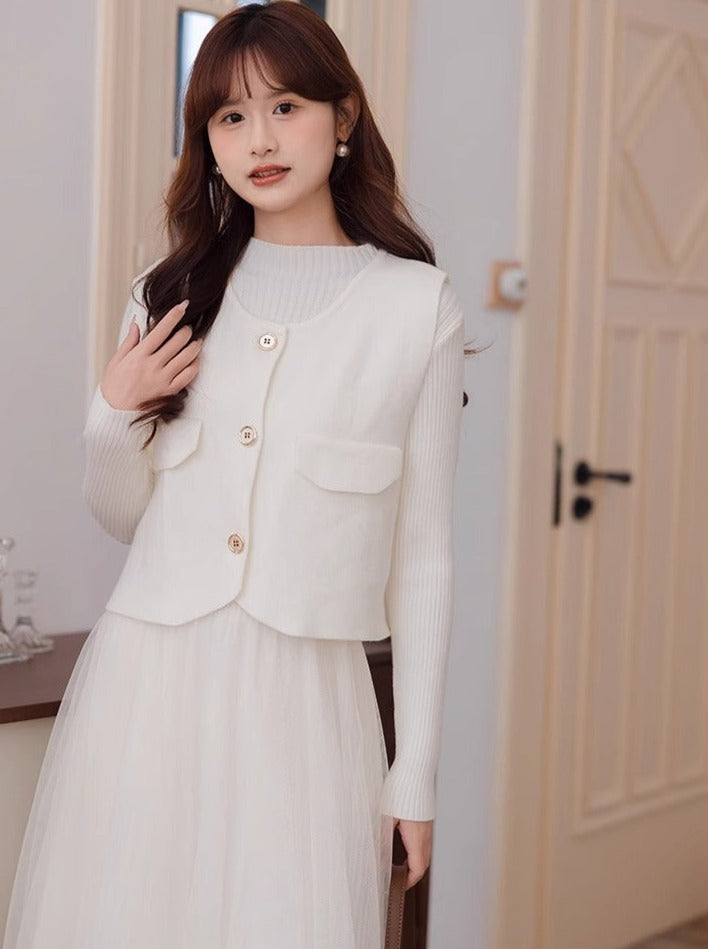 Robe gilet élégante en tulle parfumé transparent et court