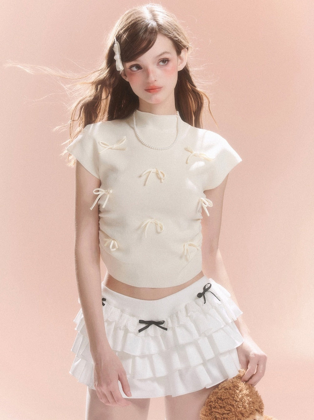 Short Collar Sweet Ribbon Top Little