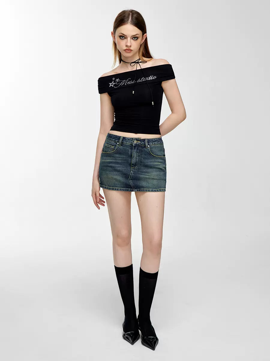 Denim Design Tight Short Logo Skirt