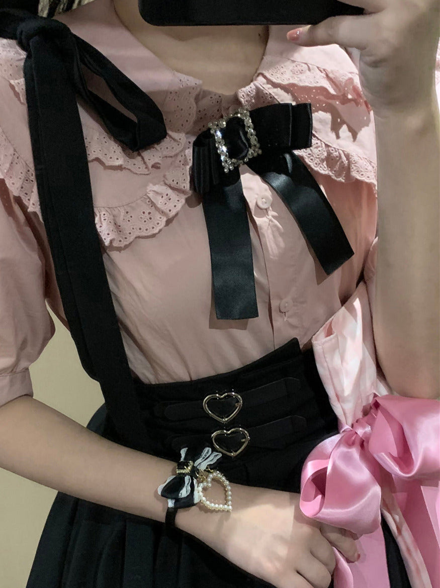 リボンショルダーレザーバックルサスペンダーカート